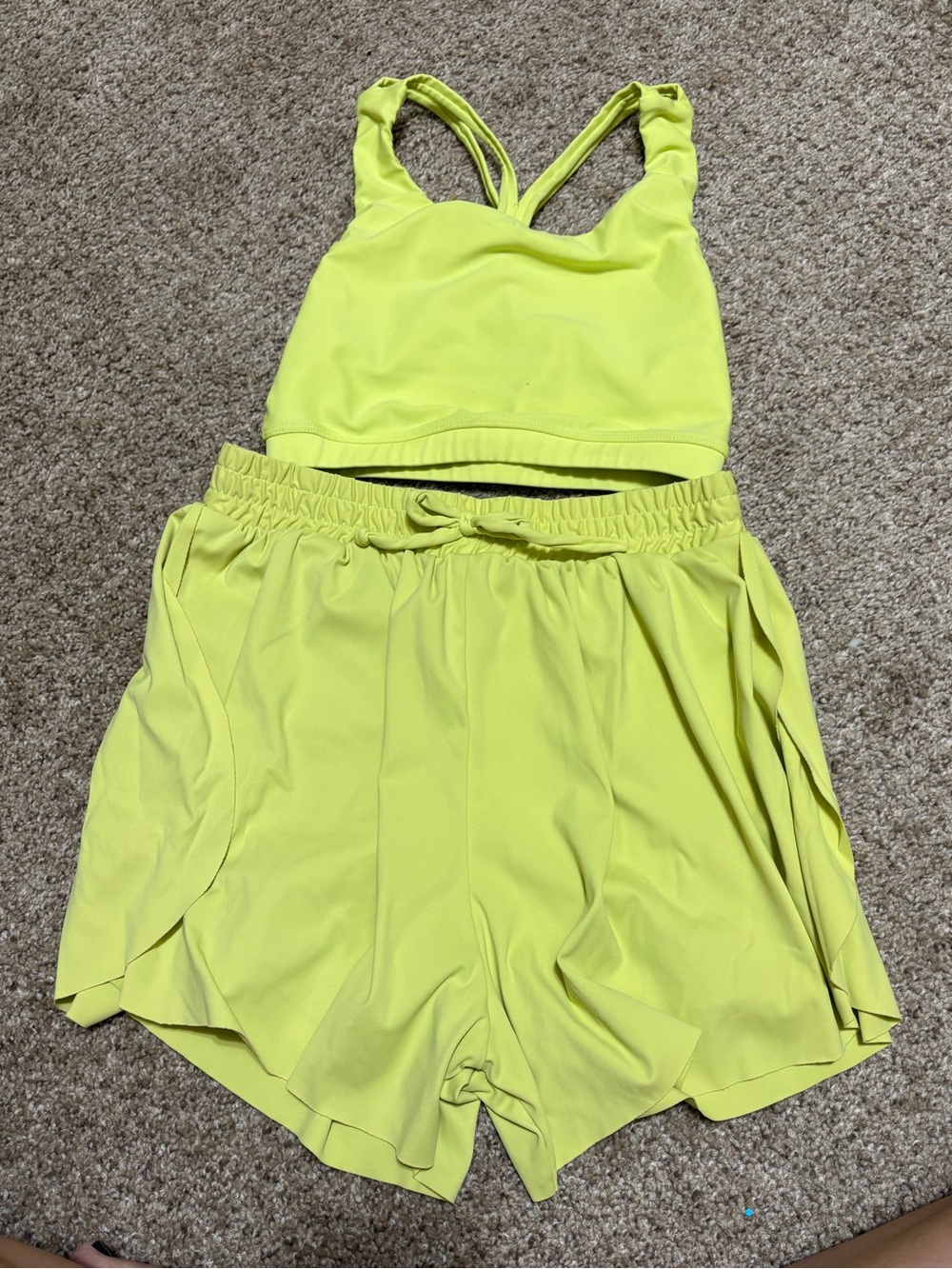Girls' Evsie Neon Yellow Active Shorts with Matching Sports Bra Set